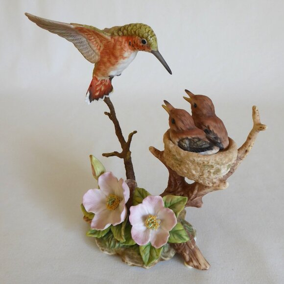 1995 ALLEN’S HUMMINGBIRD & BABIES WITH NOOTKA ROSE PORCELAIN BRONZE FIGURE USED - Picture 9 of 14